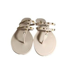 INC Ellie Rubber Nude Stud Thong Sandals | Size 10M | Neutral Glam